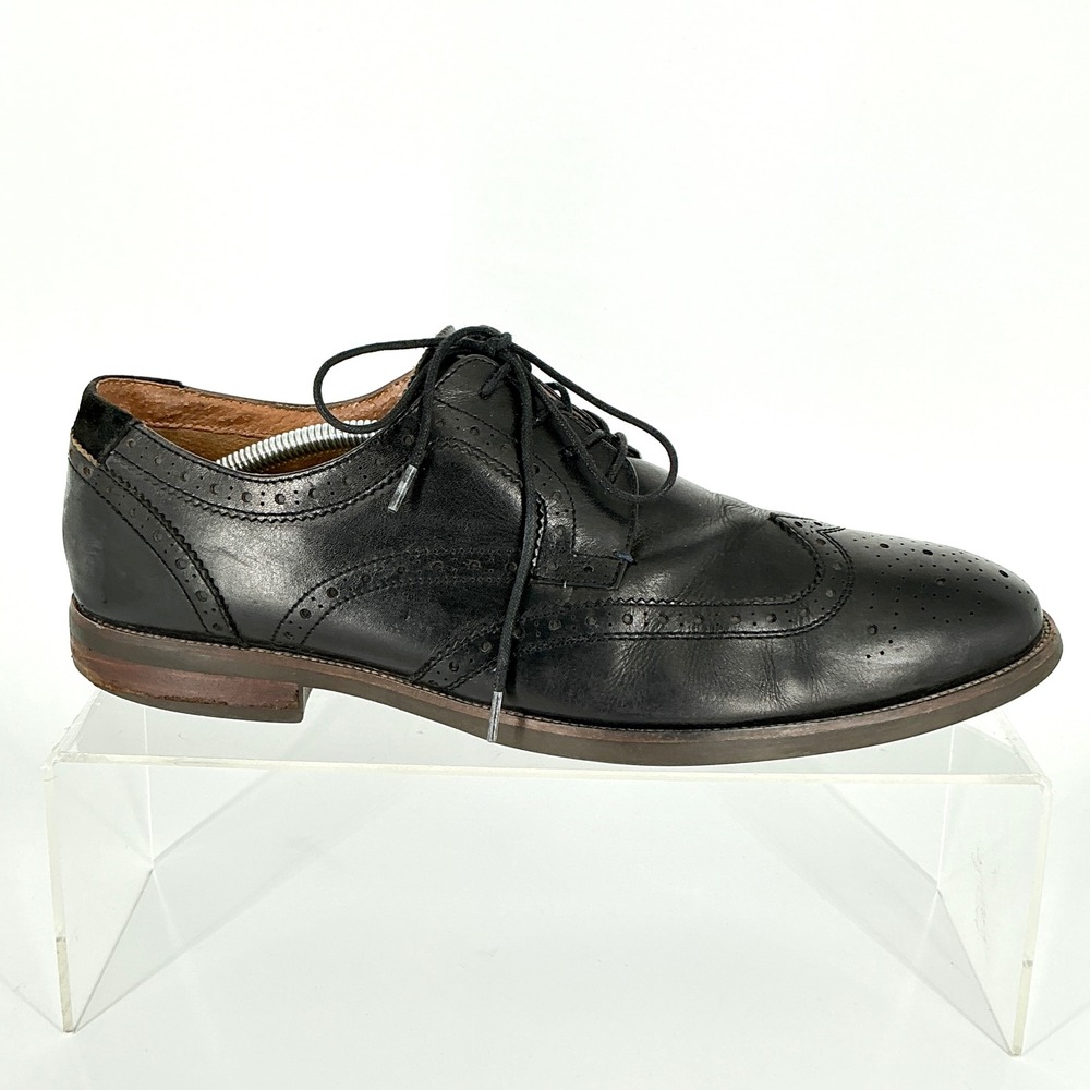 Florsheim Mens Size 11 Comfortech Black Leather Wingtip Brogue Derby Shoes Ortho